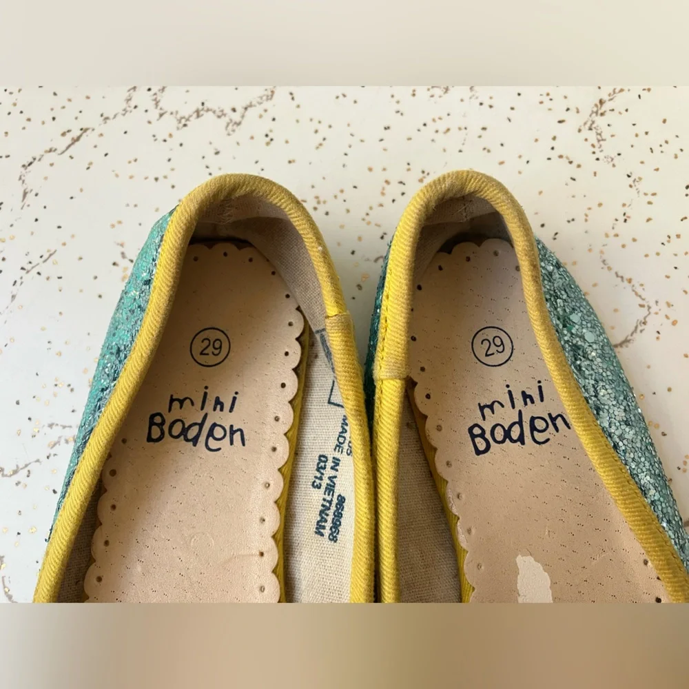 Mini Boden Sparkly Glitter Ballet Flats - Size 29 EU, Little Kids' 11.5 US -AQUA